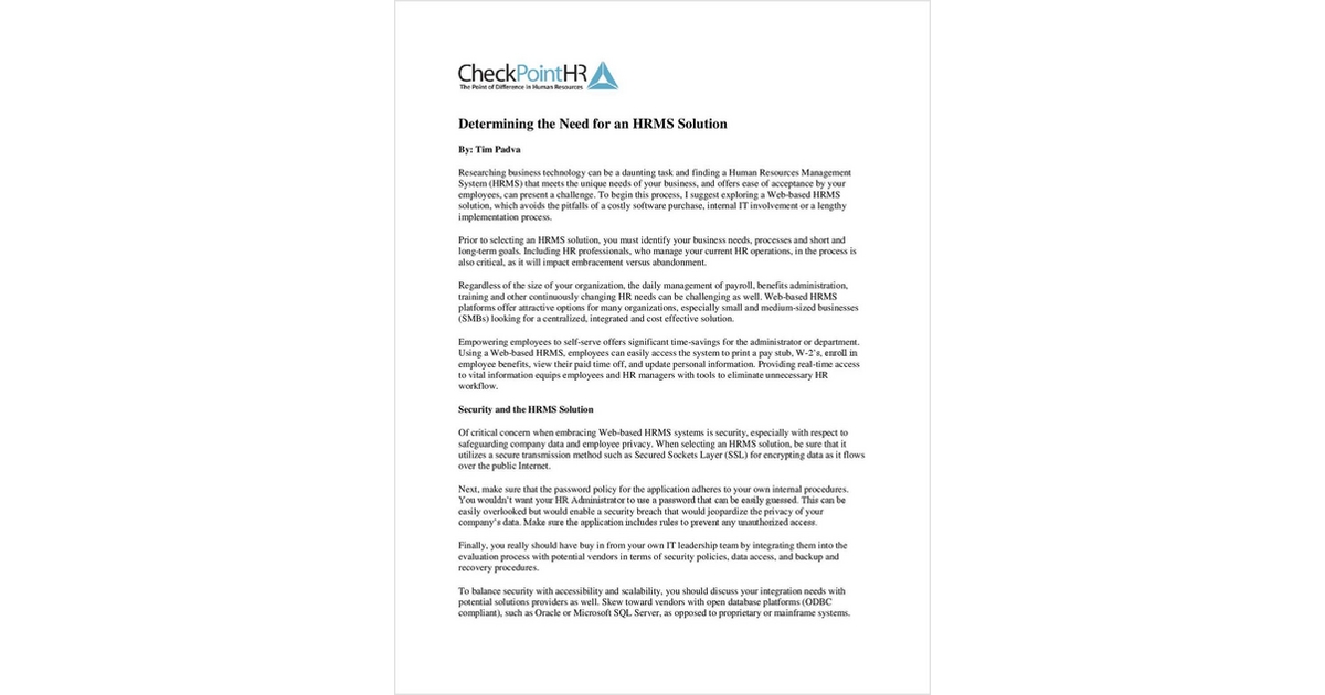 Determining the Need for an HRMS Solution