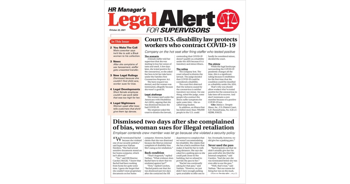 HR Manager's Legal Alert for Supervisors Newsletter: October 22 Edition